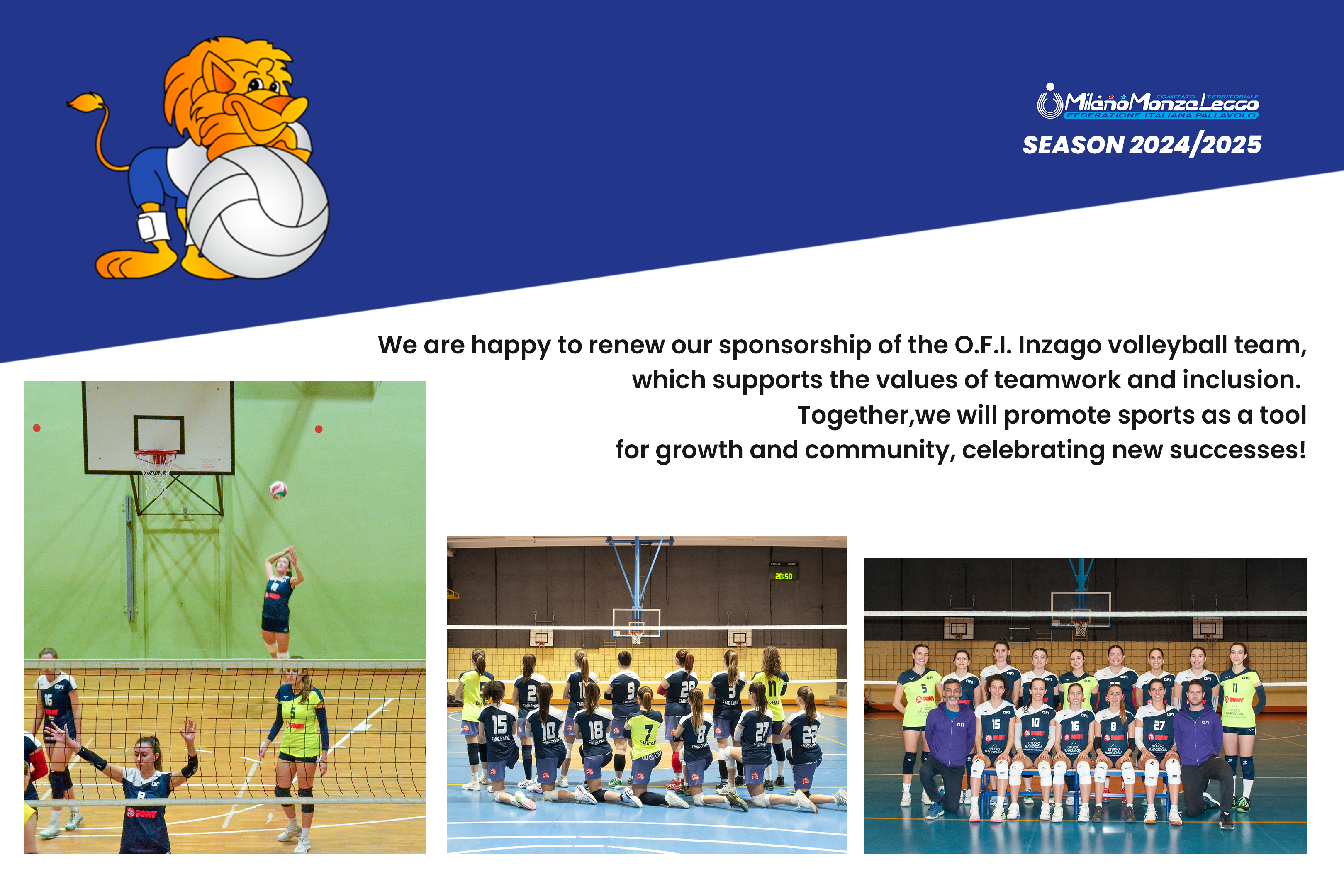 PONY RENEWS ITS SUPPORT FOR THE O.F.I. INZAGO VOLLEYBALL TEAM