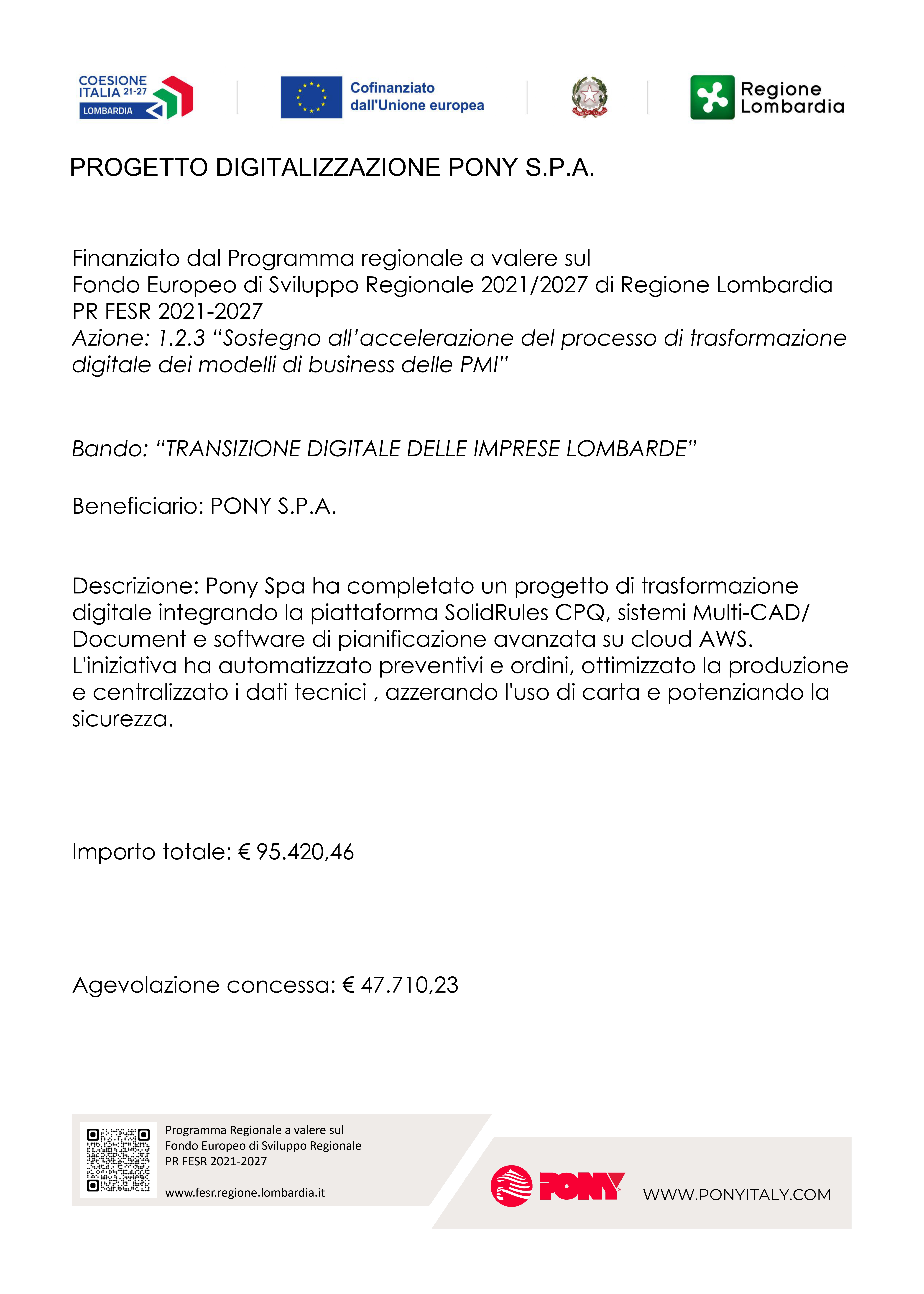 Digitalizzazione e innovazione: il sostegno di Regione Lombardia ai progetti PONY