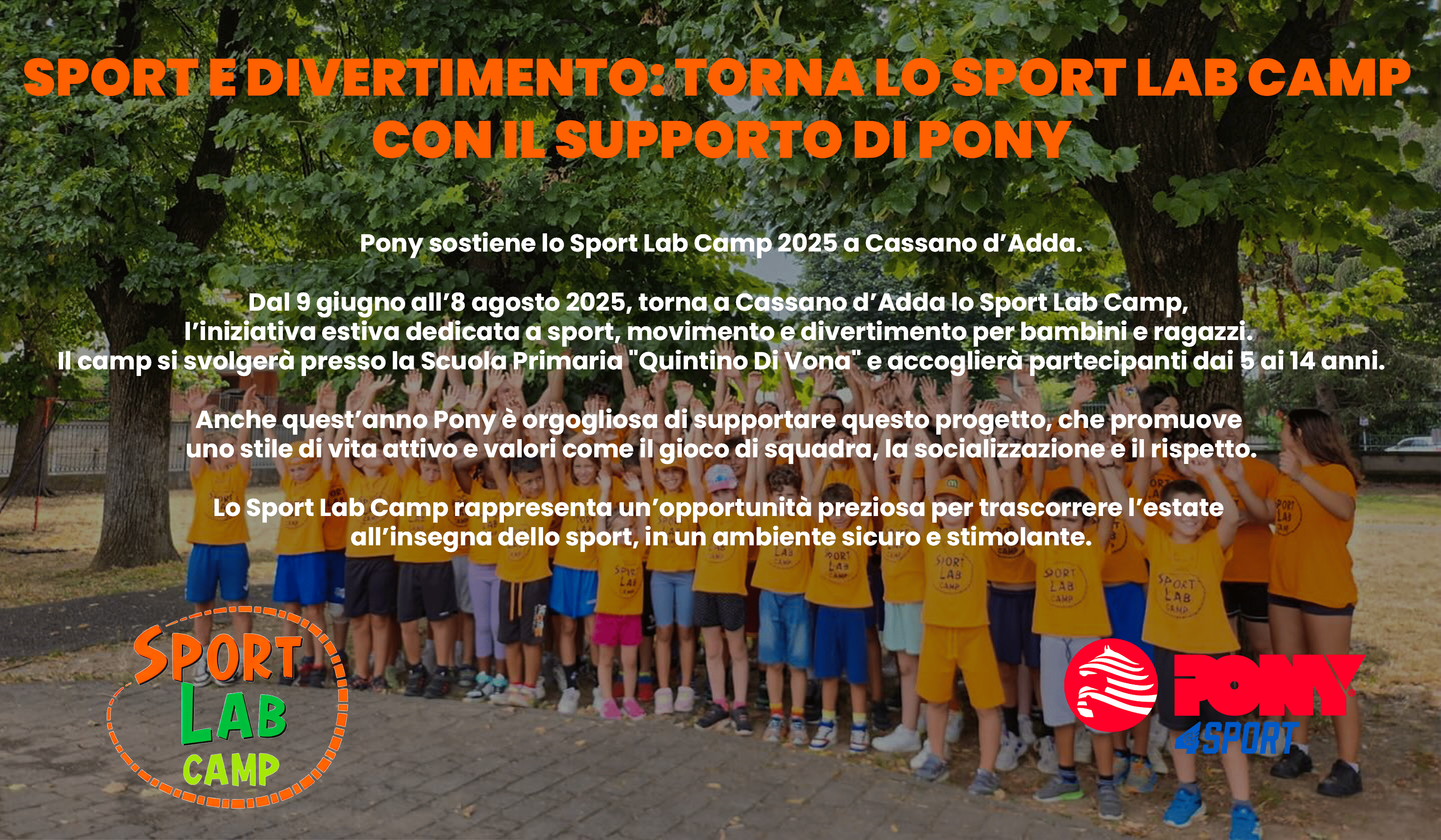 SPORT E DIVERTIMENTO: TORNA LO SPORT LAB CAMP CON IL SUPPORTO DI PONY